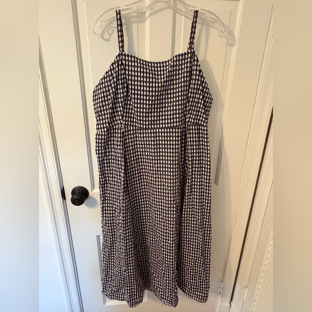 GAP Navy and White Checkered Midi Dress